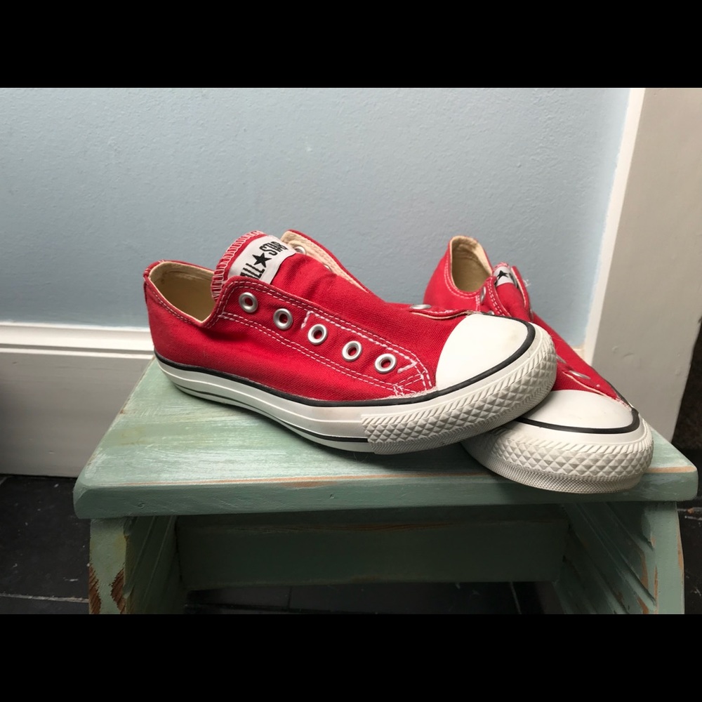 Converse All Star Slip On No Lace Red Shoes 6 6.5